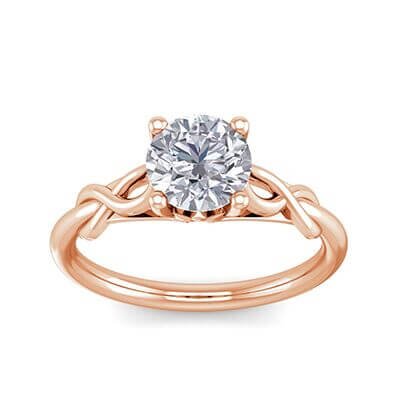 Rose Gold Leaf motif infinity Solitaire engagement ring,