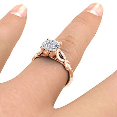 Rose Gold Leaf motif infinity Solitaire engagement ring,