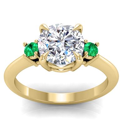 Engagement ring with two round Natural Green Emeralds 2.5 mm