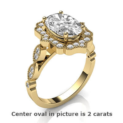 Oval vintage style Halo ring engagement ring