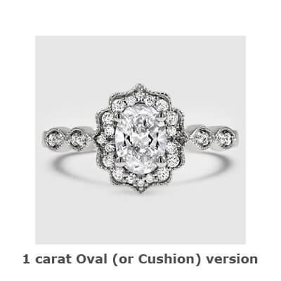 Oval vintage style Halo ring engagement ring