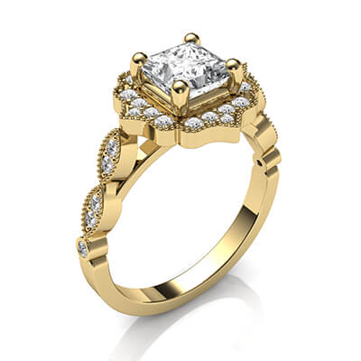 Vintage style halo engagement ring for Princess