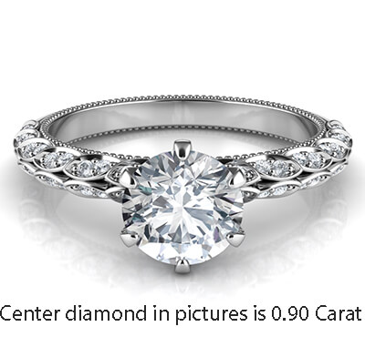  Engagement ring with leaves set with diamonds, Vintage style