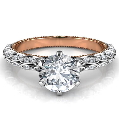  Engagement ring with leaves set with diamonds, Vintage style