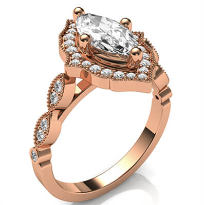 Art Deco style halo engagement ring for Marquise diamonds