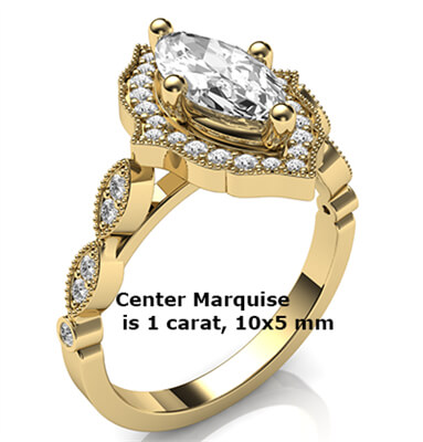 Art Deco style halo engagement ring for Marquise diamonds