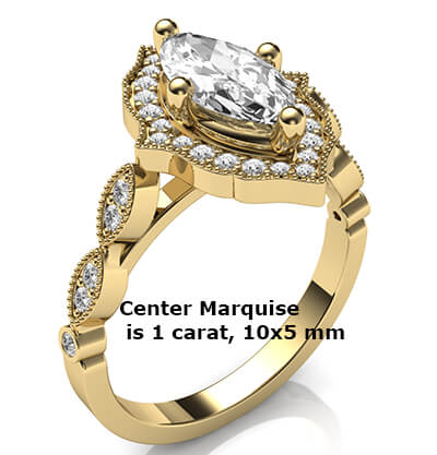 Anillo de compromiso de halo de estilo Art Deco para diamantes Marquesa