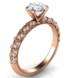 Picture of Rose Gold Engagement ring with leaves set with diamonds, Vintage style