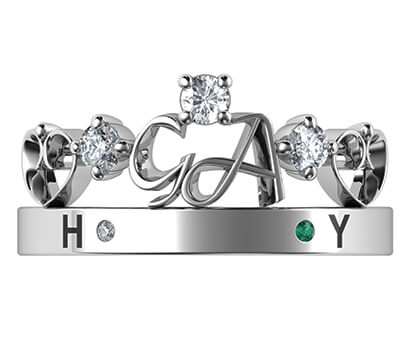 Initials crown Tiara anniversary band with 0.20 carat sides