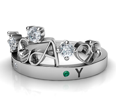 Initials crown Tiara anniversary band with 0.20 carat sides