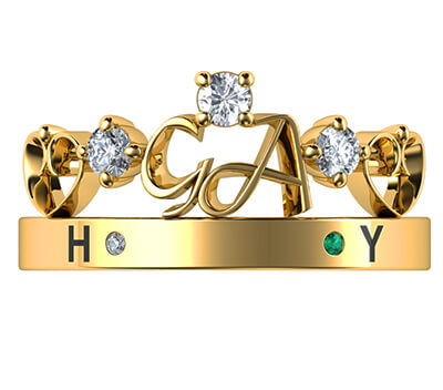 Initials crown Tiara anniversary band with 0.20 carat sides