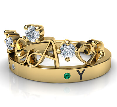 Initials crown Tiara anniversary band with 0.20 carat sides