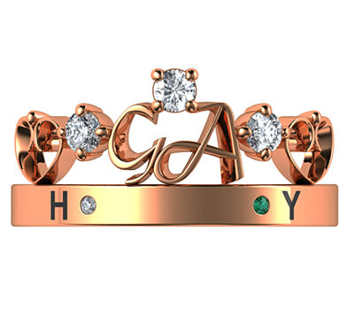 Initials crown Tiara anniversary band with 0.20 carat sides