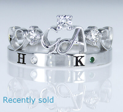 Initials crown Tiara anniversary band with 0.20 carat sides