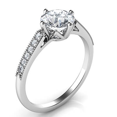 Low Profile cathedral engagement ring with side diamonds-Sandra