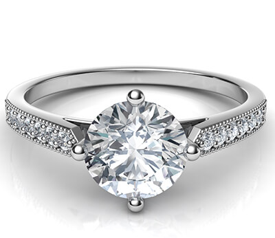 Low Profile cathedral engagement ring with side diamonds-Sandra