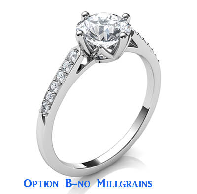 Low Profile cathedral engagement ring with side diamonds-Sandra