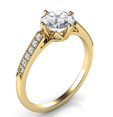 Low Profile cathedral engagement ring with side diamonds-Sandra