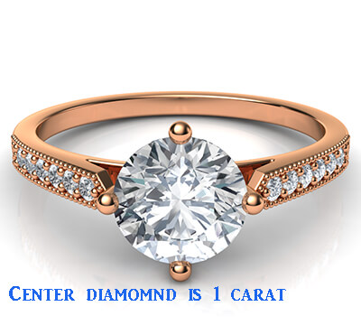 Low Profile cathedral engagement ring with side diamonds-Sandra