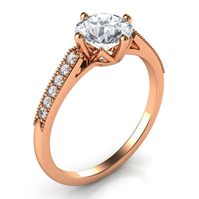 Low Profile cathedral engagement ring with side diamonds-Sandra