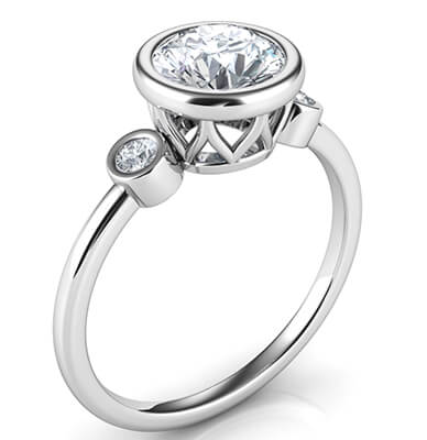 Bezel set Engagement ring with side diamonds, tailored to your chosen diamond