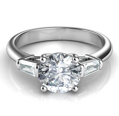 Cathedral engagement ring  with two tapered Baguette diamonds 0.24 carat