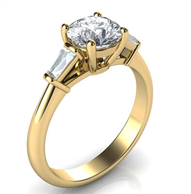 Cathedral engagement ring  with two tapered Baguette diamonds 0.24 carat