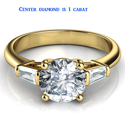 Anillo de compromiso tipo catedral con dos diamantes baguette cónicos de 0,24 quilates