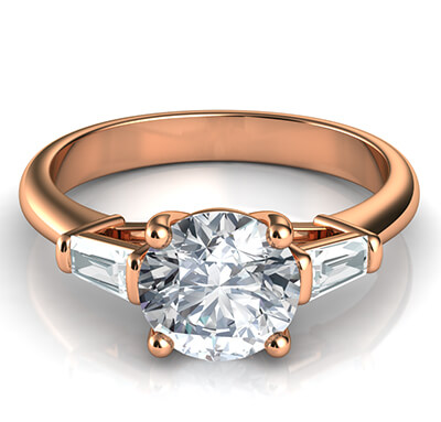 Cathedral engagement ring  with two tapered Baguette diamonds 0.24 carat