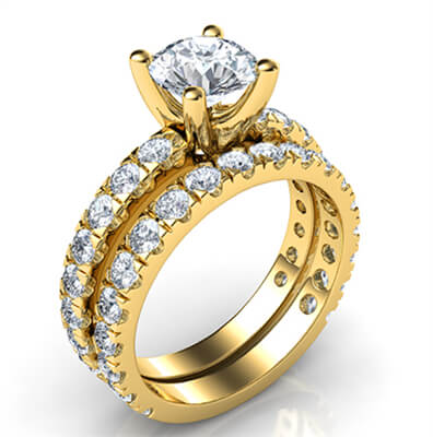 The set has 1.74 carats of small round diamonds, Average G VS2, Very-Good to Ideal-Cut for maximum brilliance.