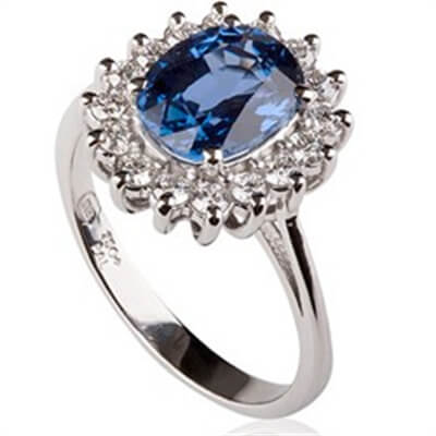 1,00 a 1,10 quilates de zafiro azul real, anillo de réplica de la princesa Diana