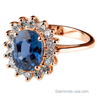 1,00 a 1,10 quilates de zafiro azul real, anillo de réplica de la princesa Diana