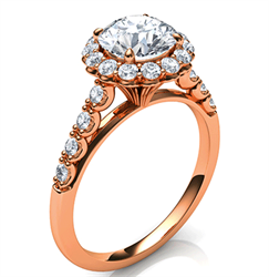 Foto Diseñadores de oro rosa, anillo de compromiso con halo lateral de 0.32 quilates de diamantes vintage de