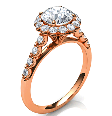 Diseñadores de oro rosa, anillo de compromiso con halo lateral de 0.32 quilates de diamantes vintage