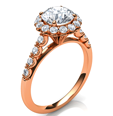 Rose Gold Designers,Vintage Halo 0.32  Ct side diamonds engagement ring