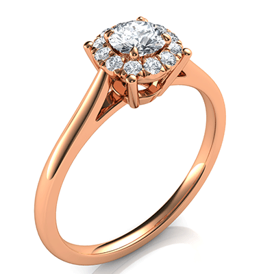 Configuración de anillo de compromiso de halo de oro rosa delicado para diamantes redondos más pequeños, de 0,20 a 0,60 quilates