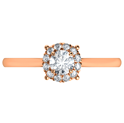 Rose Gold Delicate Halo Engagement ring settings for smaller round diamonds, 0.20 to 0.60 carat