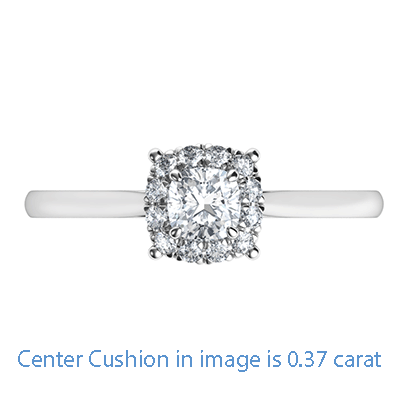 Delicate Halo Engagement ring settings for smaller Cushion diamonds, 0.20 to 0.60 carat