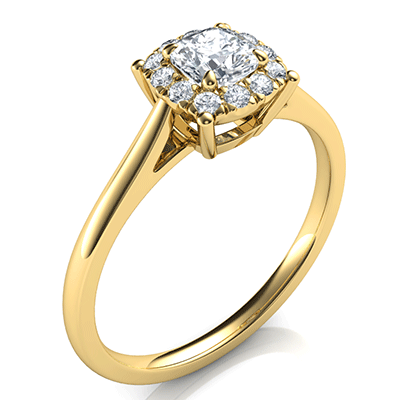 Delicate Halo Engagement ring settings for smaller Cushion diamonds, 0.20 to 0.60 carat