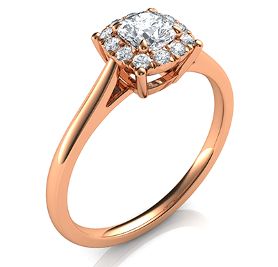  Rose Gold Delicate Halo Engagement ring settings for smaller Cushion diamonds, 0.20 to 0.60 carat