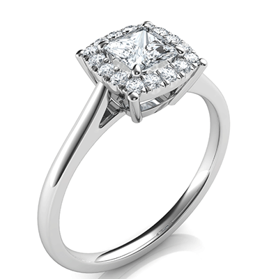 Princess Delicate Halo Cathedral Engagement ring settings for smaller Princess diamonds, 0.20 to 0.60 carat