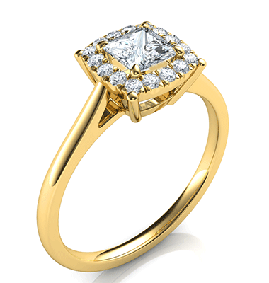 Engastes de anillo de compromiso Princess Delicate Halo Cathedral para diamantes Princess más pequeños, de 0,20 a 0,60 quilates