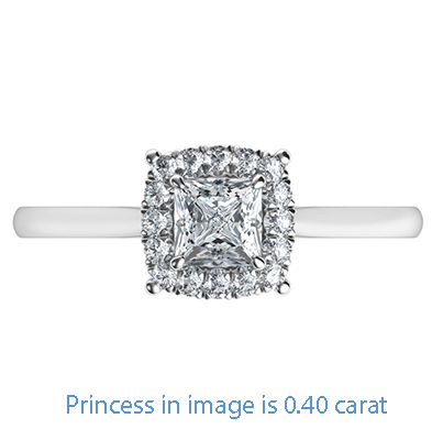 0.53 carat Princess Delicate PreSet Halo Engagement ring