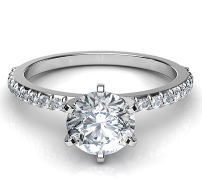 4 or 6 prongs  head engagement ring model, with side diamonds common prongs set 0.20 carat