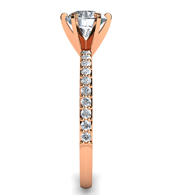 Puntas comunes de oro rosa, modelo de anillo de cabeza de 6 puntas, con diamantes laterales de 0,20 quilates