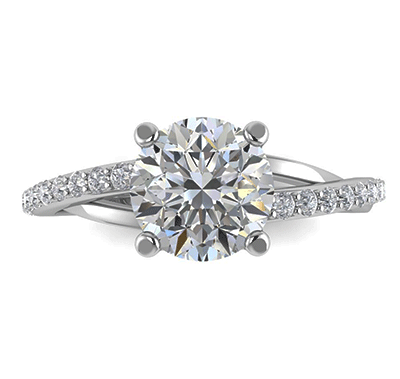 Cathedral engagement ring with a twist,set with side diamonds 0.22 carat