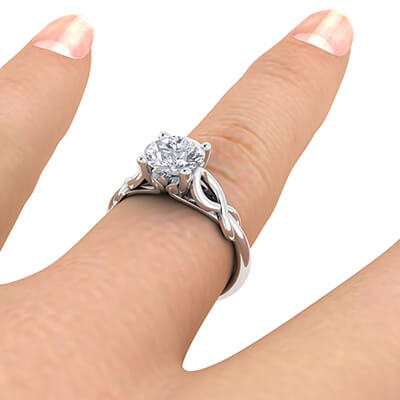 Leaf motif infinity Solitaire engagement ring, Set with 0.25 carat diamond GH VS Very-Good Cut