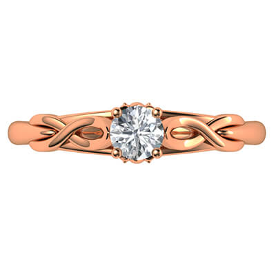 Leaf motif infinity Solitaire engagement ring, Set with 0.25 carat diamond GH VS Very-Good Cut