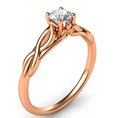 Anillo de compromiso con solitario en forma de hoja de oro rosa, para diamantes más pequeños