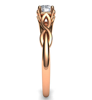 Rose Gold Leaf motif infinity Solitaire engagement ring, For smaller diamonds
